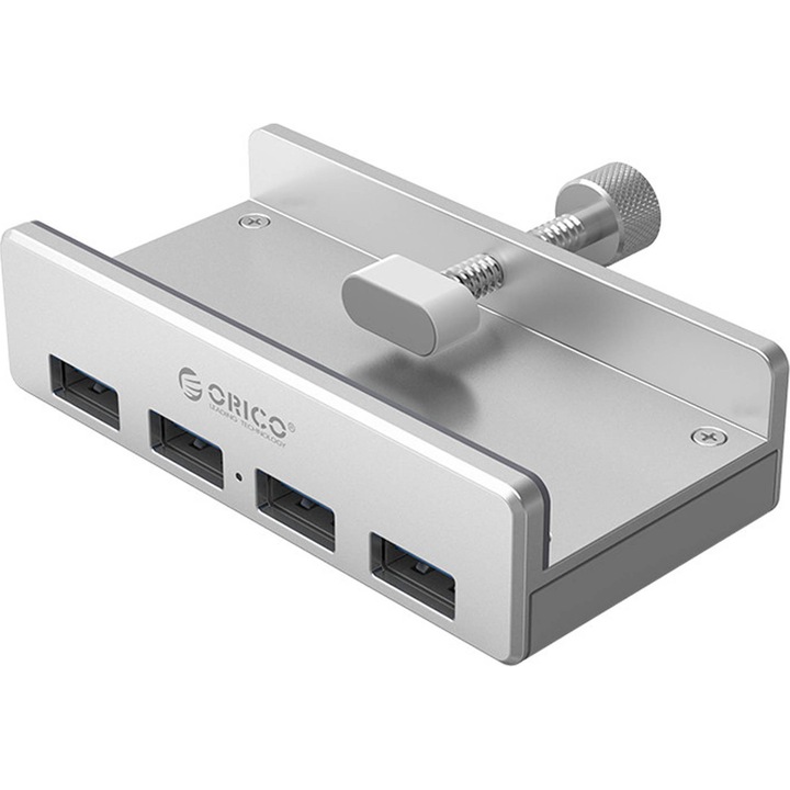 Orico хъб USB 3.0 HUB Clip Type 4 port - aux Micro-USB power input, Aluminum - MH4PU-P-SV