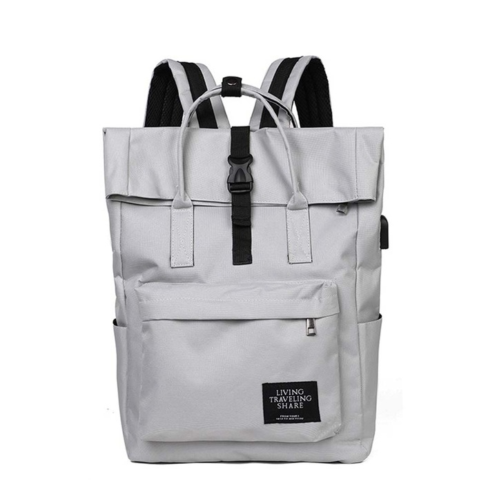 Rucsac dama, Dollcini, Nailon, 30 x 45 x 13 cm, Gri