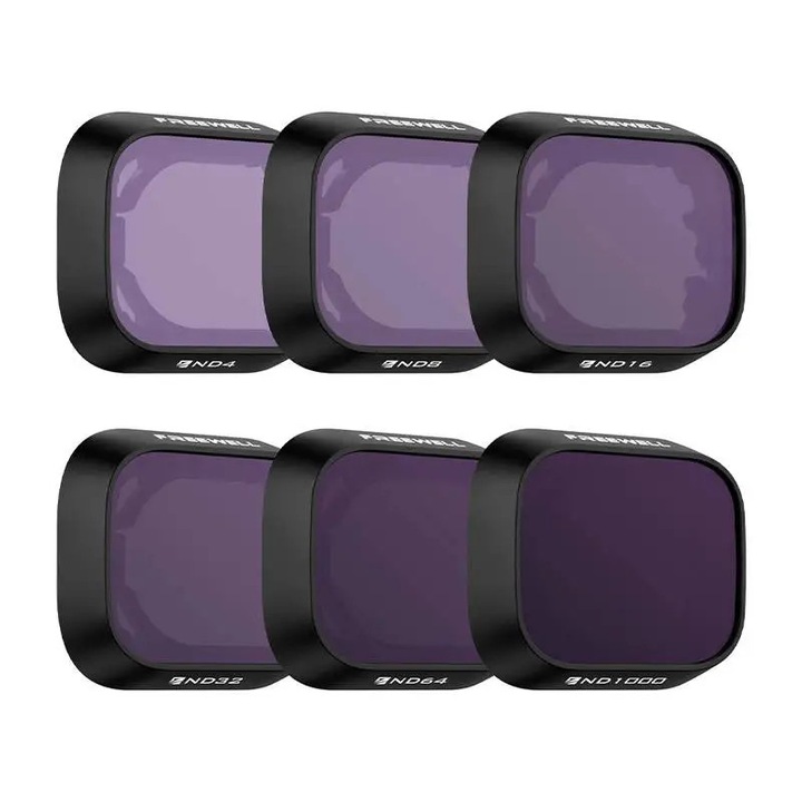 Set 6 filtre camera drona Freewell ND4/8/16/32/64/1000 pentru DJI Mini 3 Pro / Mini 3, Negru