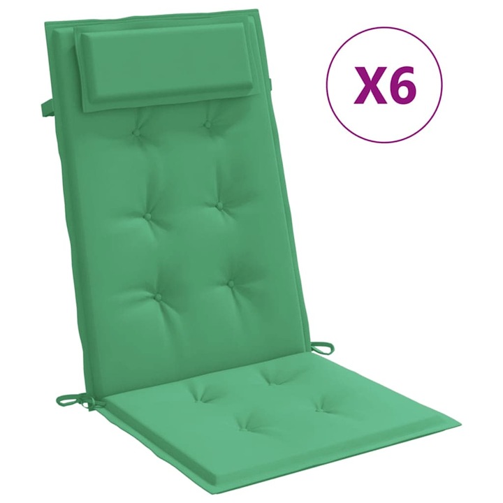 Set perne scaun cu spatar inalt vidaXL, 6 buc, verde, tesatura Oxford, 120 x 50 x 3 cm, 3.2 Kg