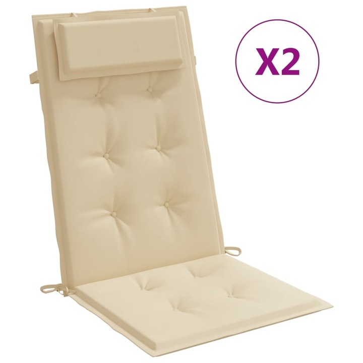 VidaXL magas háttámlás székpárna készlet, 2 db, bézs, Oxford szövet, 120 x 50 x 3 cm, 1,05 kg