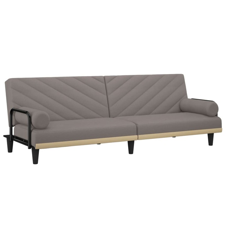 Разтегателен диван с подлакътници vidaXL, Таупе, Плат, 205 x 89 x 70 см, 25.4 kg