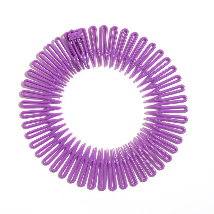 Зигзагообразна лента за глава в стил гребен, С еластични и гъвкави върхове от ABS пластмаса, Лилава