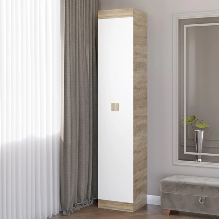 Шкаф етажерка Еверест Соната 400, Дъб сонома, Бяло, 40 х 38 х 208 см