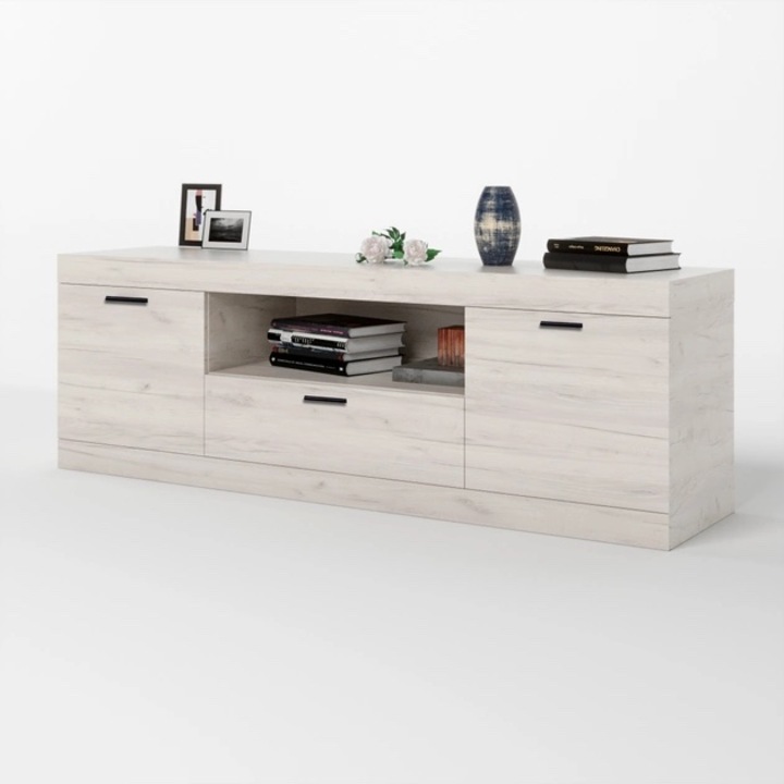 ТВ шкаф 1500 Соната Еверест, Крафт Дъб Бял, 150 х 38 х 50 см