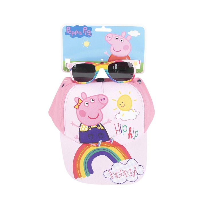 Gyerek napszemüveg és sapka szett Peppa Pig Rainbow 892, UV védelem 3 kategória, tépőzáras, 2 db