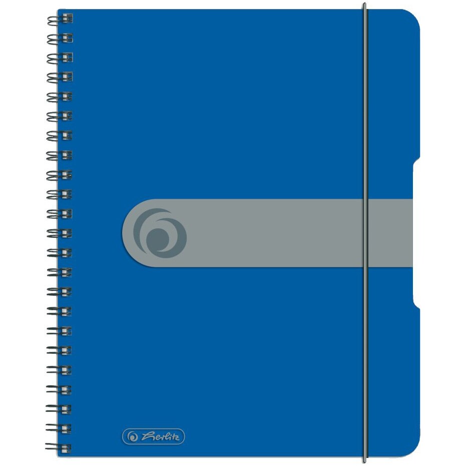 Set 2 Caiet Herlitz, A5, cu spira, 80 file, 80g/mp, coperta PP cu elastic, 4 perforatii, coperta PP cu elastic, patratele, albastru opac