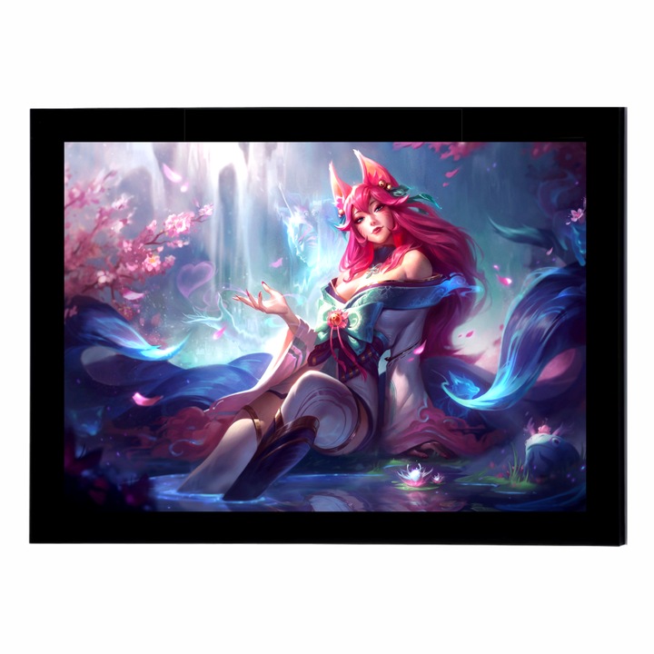 Платно с рамка, League of Legends, Ahri Spirit Blossom, герой 30 x 20 cm, Grelys Print, дървена рамка, защита на изображението, Многоцветен