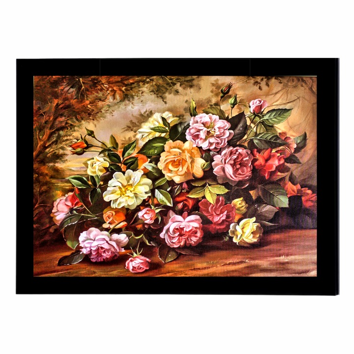 Tablou Canvas cu rama, Bujori, Flori, 30 x 20 cm, Grelys Print, rama lemn, pentru birou si perete, protectie imagine, Multicolor