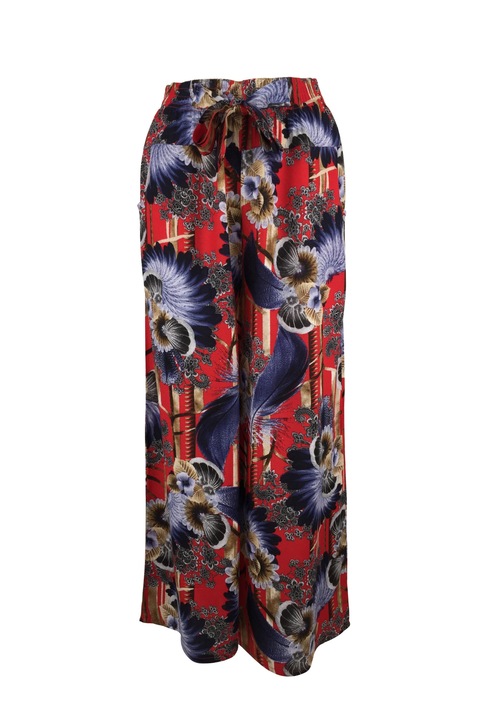 Fusta-pantalon, Univers Fashion, 2 buzunare, rosu cu imprimeu floral multicolor