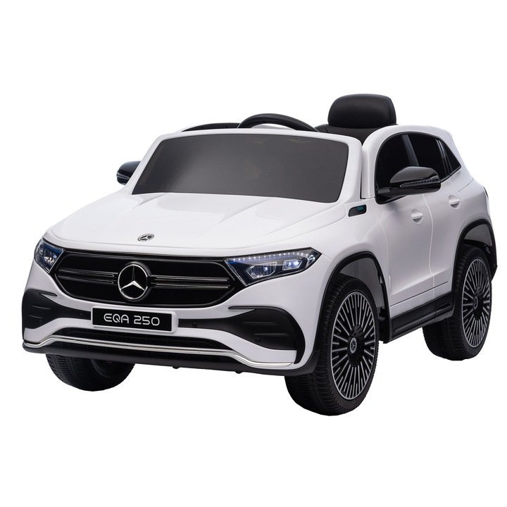 Masinuta electrica Premier 4x4 Mercedes EQA 250, 12V, roti cauciuc EVA, scaun piele ecologica, alb