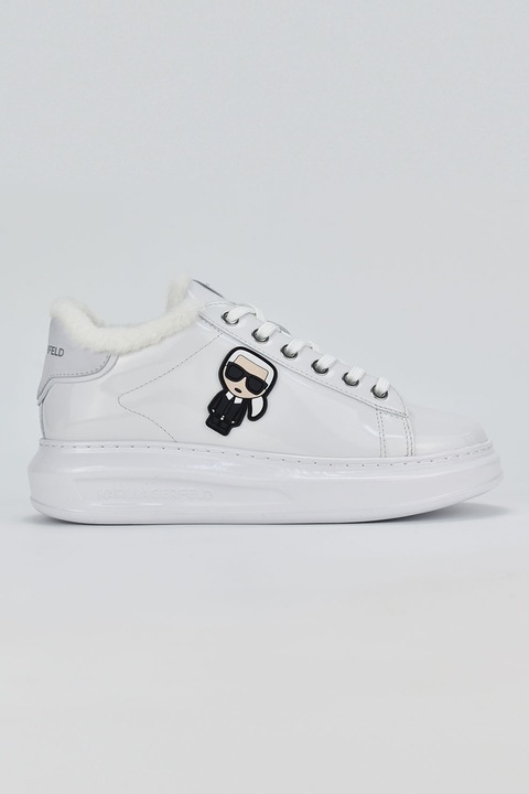 Karl Lagerfeld, Лачени кожени спортни обувки с велур, Бял, 39