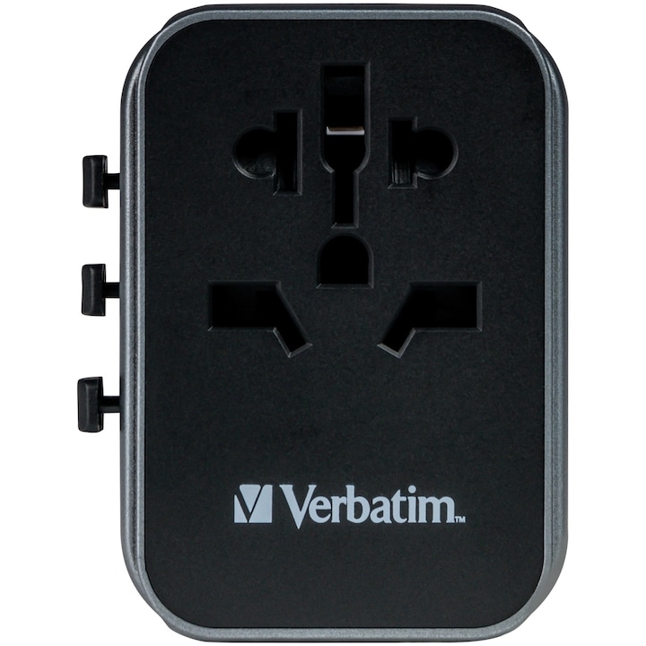 Adaptor calatorie universal Verbatim UTA-03 6-in-1, 1 port USB-C PD 30W, QC 3.0 18W, 2 porturi USB-C 15W, 2 porturi USB-A 12W, EU, UK, USA/Japan, AUS