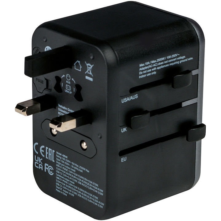 Adaptor universal Verbatim UTA-04, 6-in-1, 1xUSB-C, PD 61W, QC 3.0, 1xUSB-C, 3xUSB-A