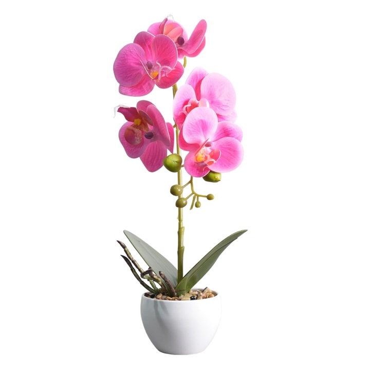 Orhidee cu aspect natural in ghiveci ceramic, 33 cm, Naimeed D4851, Magenta