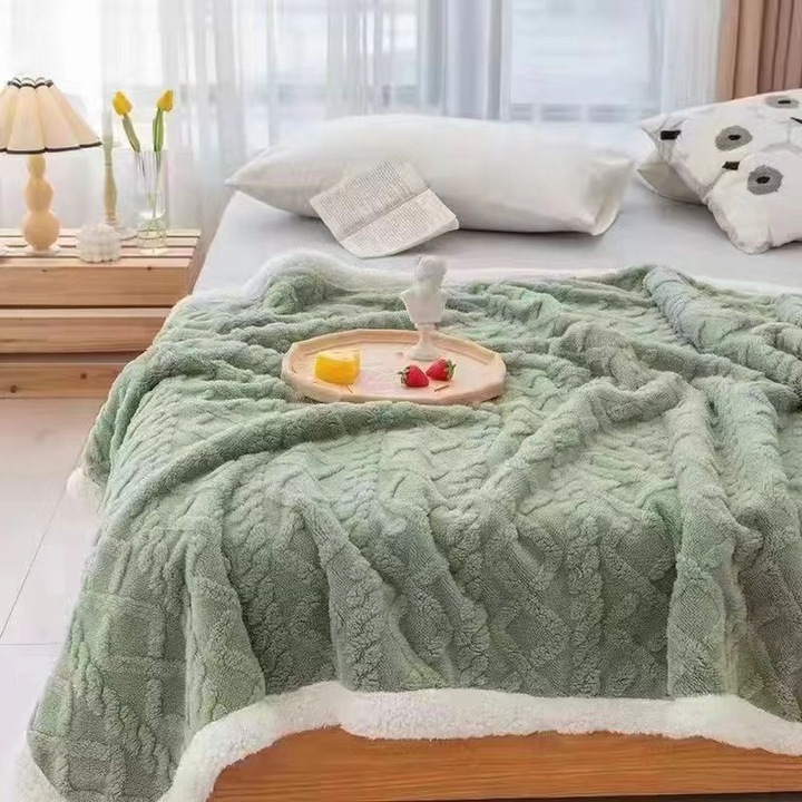 Двойно дебело одеяло Cocolino, супер меко, плетен тип, с косъм, 200 x 230 см, зелено