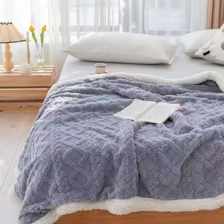 Двойно дебело одеяло Cocolino, супер меко, плетен тип, с косъм, 200 x 230 см, сиво