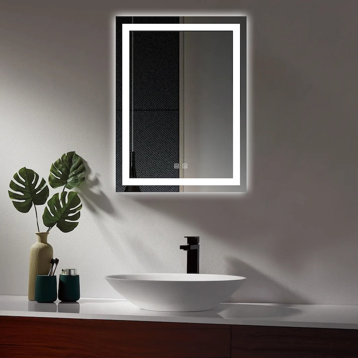 Fürdőszoba tükör LED világítással 60 mm x 80 mm, páramentesítő funkcióval, érintőkapcsolóval N08