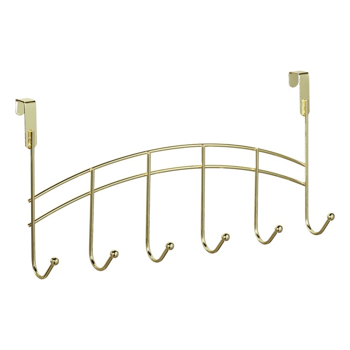 Cuier metalic versatil, cu 6 carlige, 20x40x9 cm auriu