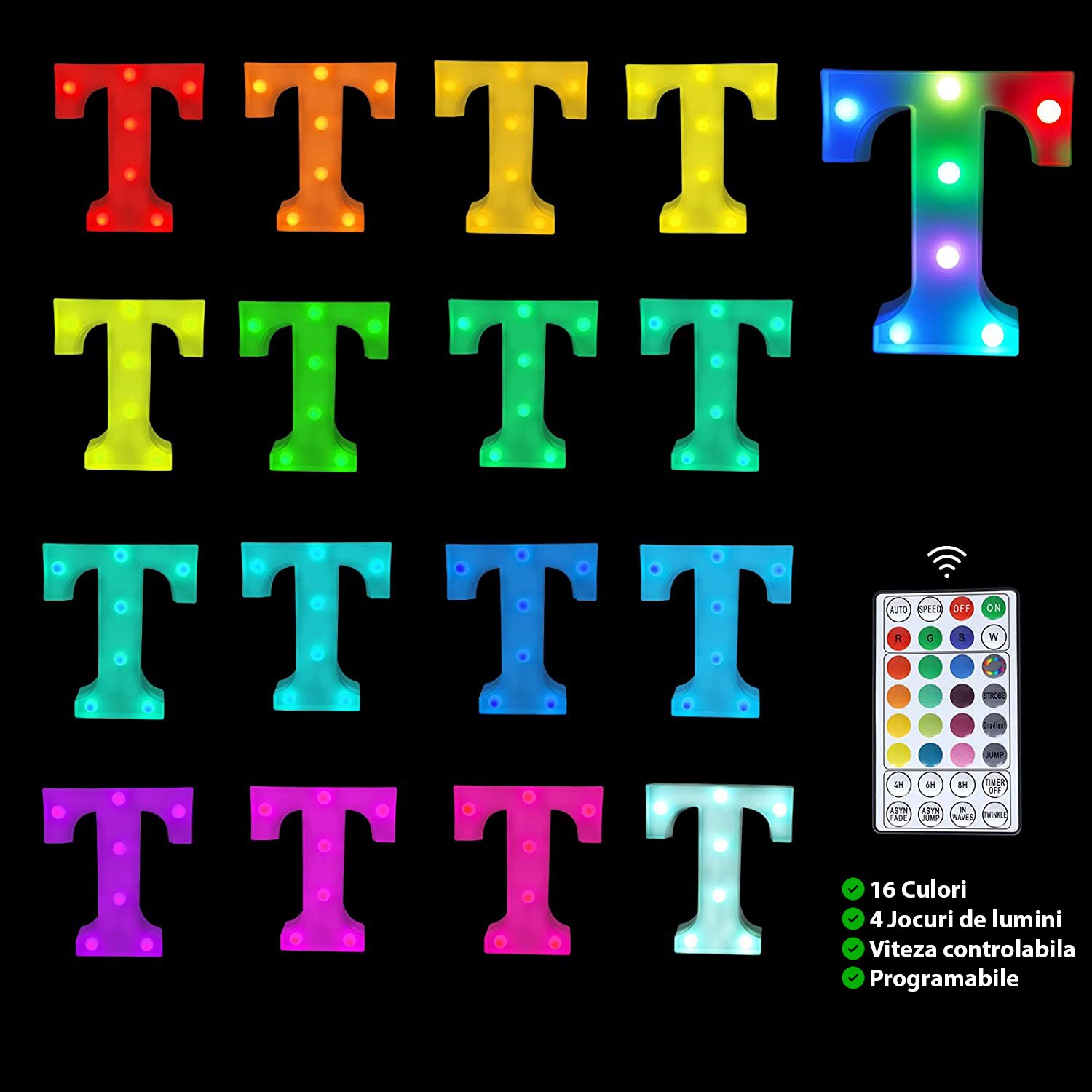 Letter T 3d világító LED, volumetrikus, távirányítóval a LED-ek ...