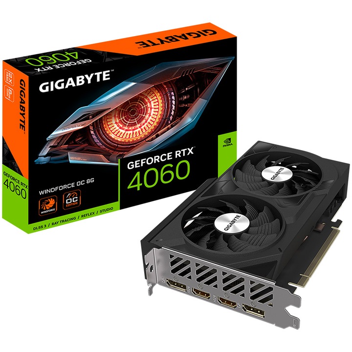 Placa video Gigabyte GeForce® RTX™ 4060 WINDFORCE OC, 8GB GDDR6, 128-bit