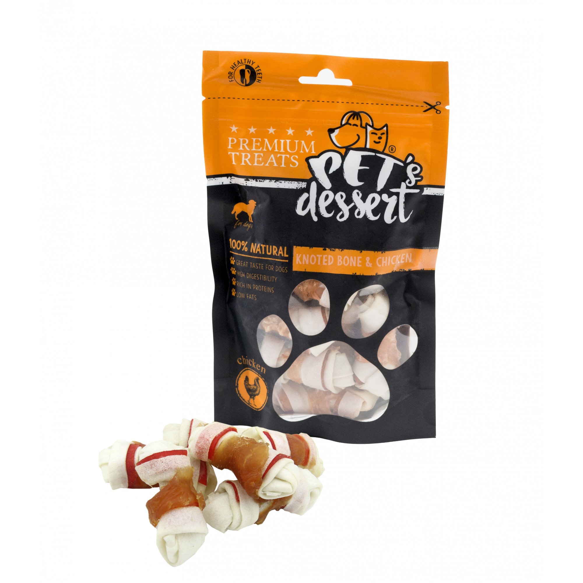 Recompense pentru caini Pet 'S Dessert Lsc-502, Knoted Bone & Chicken, 80 g