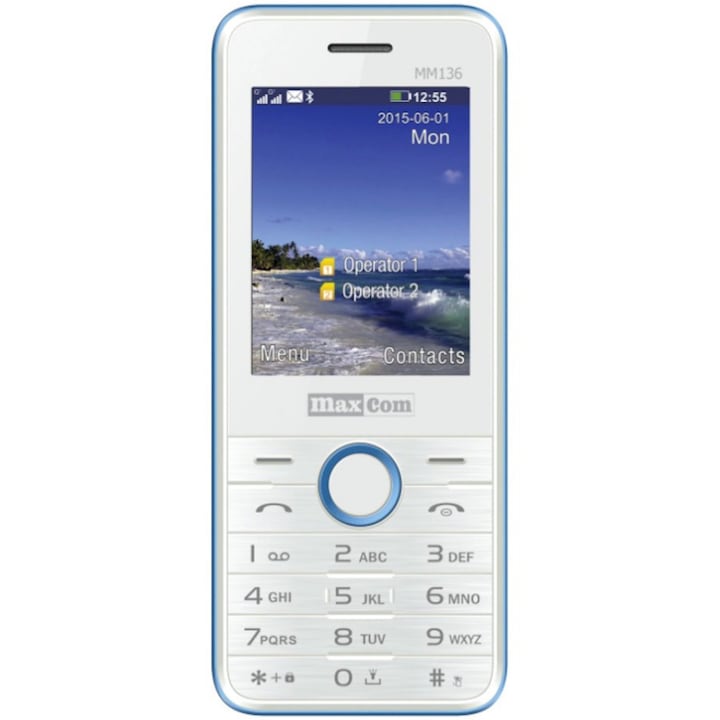 Mobiltelefon MaxCom MM136, Dual SIM, Fehér/Kék