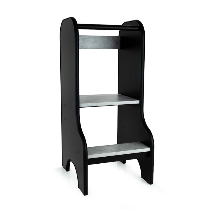 Montessori Tanulótorony polc, Állítható, Fekete + Világosszürke, Konyhai Segítő