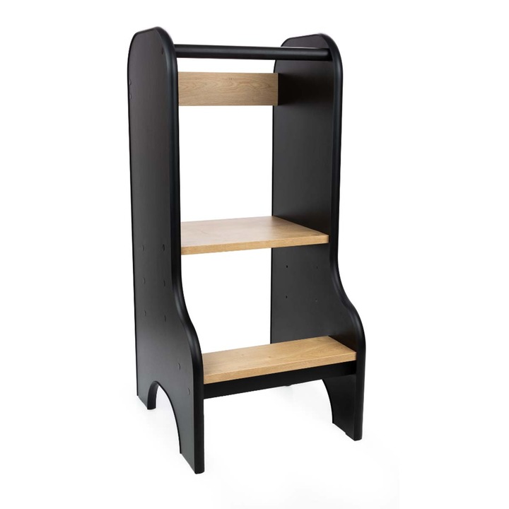 Montessori Tanulótorony Platform, Állítható Tanulótoronyhoz, Fekete + Természetes Konyhai Segítő