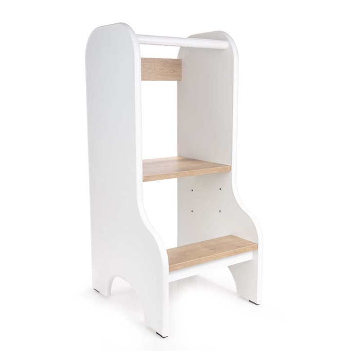 Montessori Tanulótorony Platform, Állítható Tanulótoronyhoz, Fehér + Természetes Konyhai Segítő