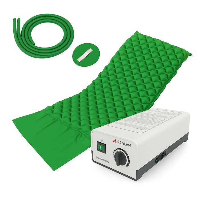 Saltea Antiescara cu Compresor Silentios Alhena® FoFo Medical HF6001, Sistem Antiescare, 200 x 90 cm, Presiune Alternativa, Ideala Pentru Pat Medical, Ingrijire la Domiciliu sau Spital, Pompa Inclusa, Design Confortabil si Eficient, Culoare Verde