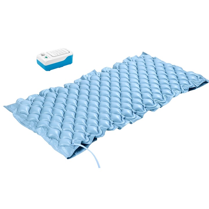 Saltea Antiescara Cu Compresor, Alhena® Fitconn FU-AM001, Presiune Alternativa Cu Pompa Inclusa, Pentru Prevenirea Escarelor La Pacienti Imobilizati, Ingrijire Medicala La Domiciliu Sau In Spital, Material Lavabil Si Confortabil, Bleu, 200 x 90 cm