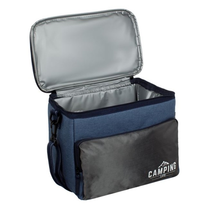 Термоизолираща плажна/къмпинг чанта, 2 джоба, синьо-сива, 30х18х24 см, 12 литра