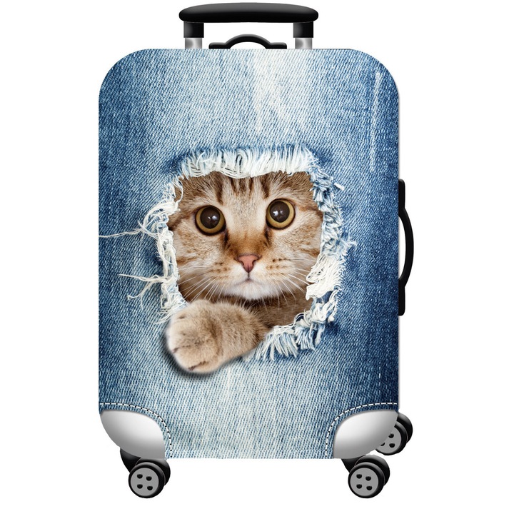 Husa protectie elastica Troler Valiza Geanta AKU, design KITTEN, marimea M ajustabila