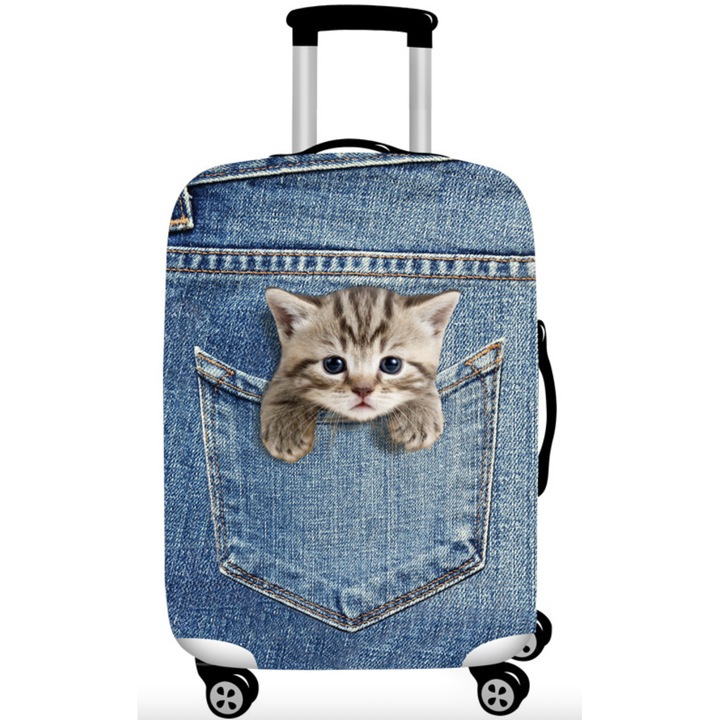 Husa protectie elastica Troler Valiza Geanta AKU, design CAT, marimea L ajustabila