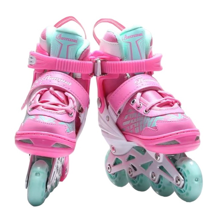 Role copii 2 in 1, R09 cu casca, cotiere si genunchiere, masuri reglabile 35-38, roz M