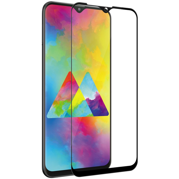 Folie de protectie Ecran Blueline pentru Samsung Galaxy M20 M205, Sticla securizata, Full Glue, Neagra