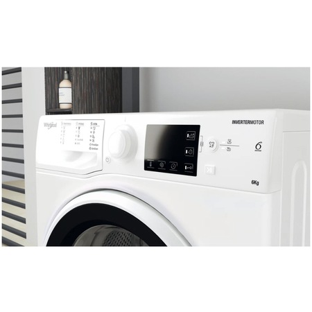 Masina de spalat rufe Slim Whirlpool WRBSB6249WEU, 6 kg, 1200 rpm, Clasa C, Steam Refresh, Motor Inverter, Display digital, Alb