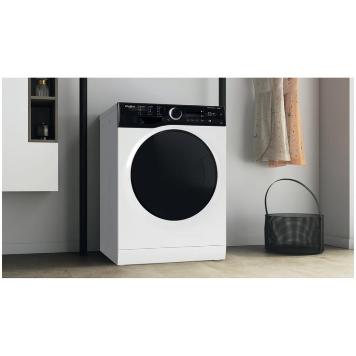 Masina de spalat rufe Slim Whirlpool WRSB7259DEU, 7 kg, 1200 rpm, Clasa B, Motor Inverter, Display Big digital, Negru