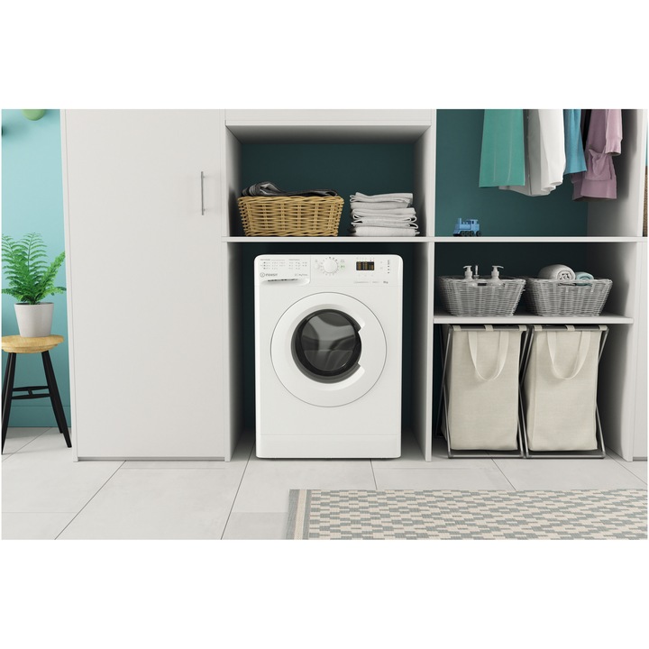 Masina de spalat rufe Indesit New MyTime MTWA 81495 W EU, 8 kg, 1400 rpm, Clasa B, Fast Cycles, Motor Inverter, Display LED, Alb