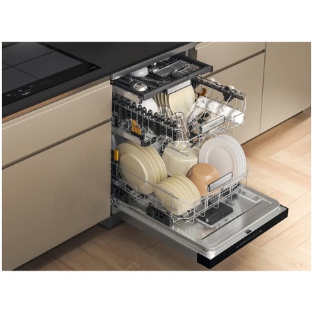 Masina de spalat vase Whirlpool W7FHP43X, 15 seturi, 10 programe, Tehnologia Al-6lea Simt, Clasa C, PowerCleanPro, Pornire cu intarziere, FlexiSpace, 60 cm, Inox