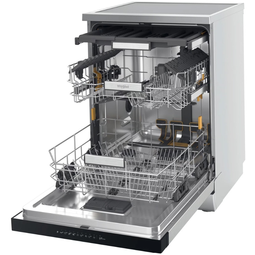 RESIGILAT: Masina de spalat vase Whirlpool W7FHP43X, 15 seturi, 10 programe, Tehnologia Al-6lea Simt, Clasa C, PowerCleanPro, Pornire cu intarziere, FlexiSpace, 60 cm, Inox