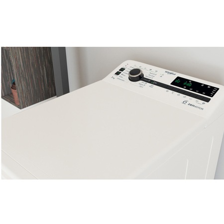Masina de spalat rufe cu incarcare verticala Whirlpool TDLRB7232BSEU, 7 kg, 1200 rpm, Clasa D, Motor Inverter Zen, Display Digital, Tehnologia Al 6-lea Simt, Alb