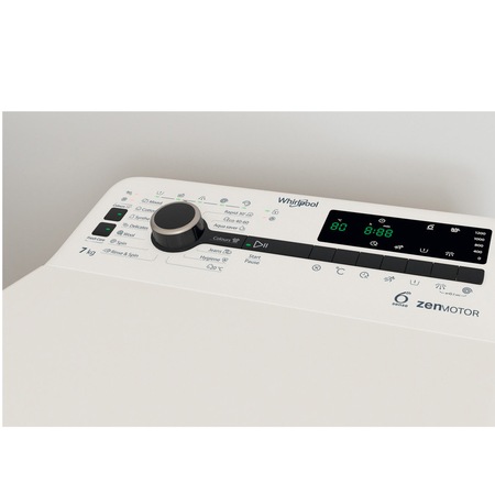 Masina de spalat rufe cu incarcare verticala Whirlpool TDLRB7232BSEU, 7 kg, 1200 rpm, Clasa D, Motor Inverter Zen, Display Digital, Tehnologia Al 6-lea Simt, Alb