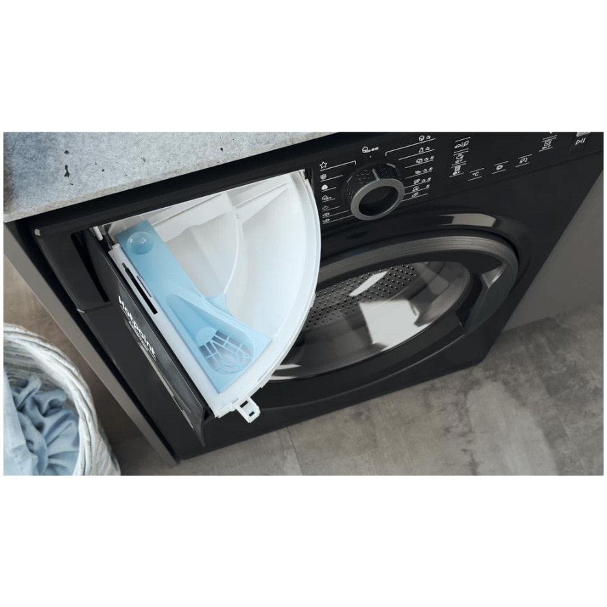 Masina de spalat rufe Hotpoint Natis NLCD946BSAEUN, 9 kg, 1400 rpm, Clasa A, Motor Inverter, Steam Refresh, Steam Hygiene, Display LCD, Negru