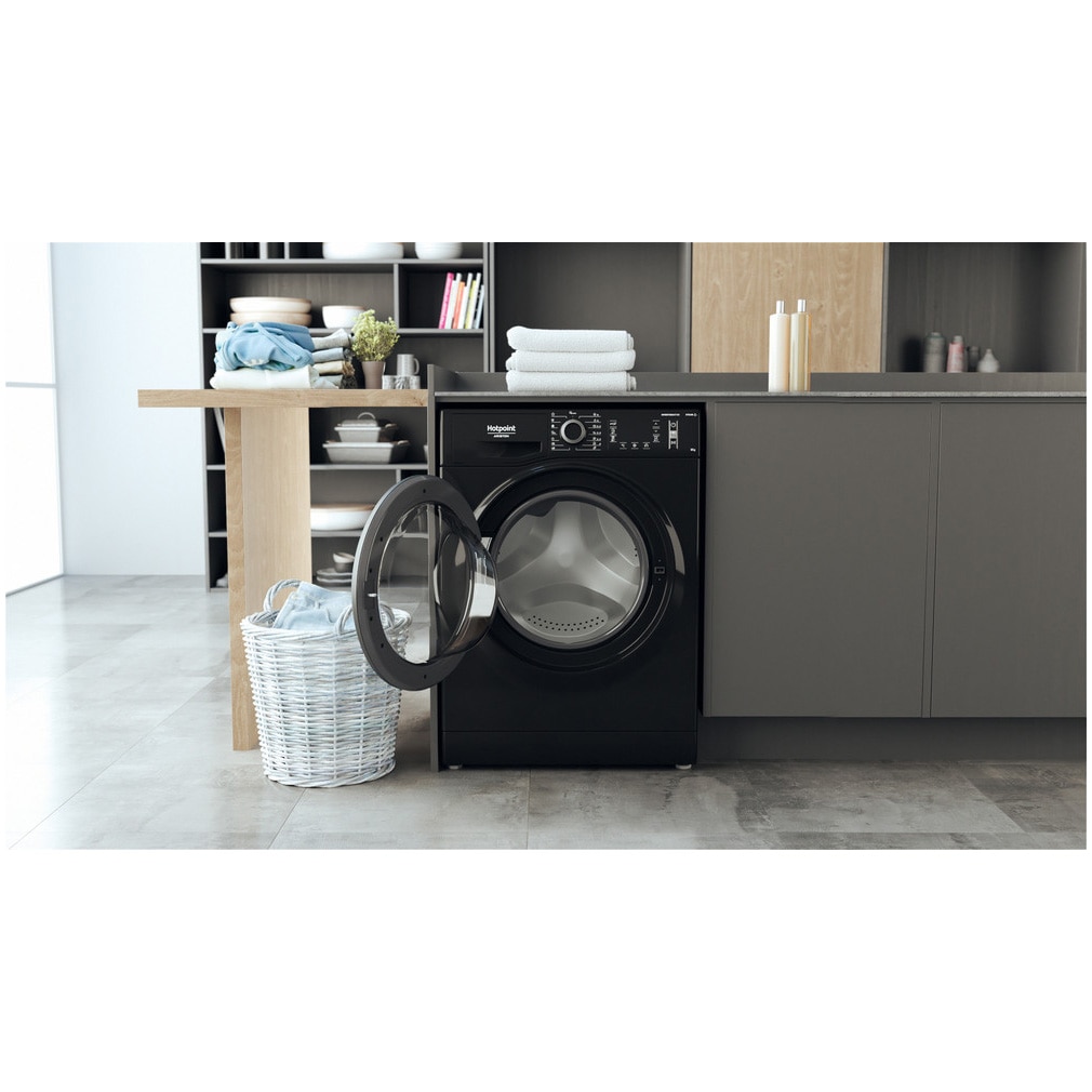 Masina de spalat rufe Hotpoint Natis NLCD946BSAEUN, 9 kg, 1400 rpm, Clasa A, Motor Inverter, Steam Refresh, Steam Hygiene, Display LCD, Negru