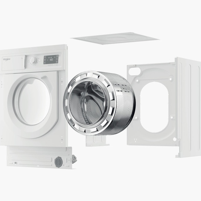 Masina de spalat rufe incorporabila Whirlpool BIWMWG81485EEU, 8 kg, 1400 rpm, Clasa B, Motor Inverter, Display digital, Tehnologia al 6-lea Simt, Alb