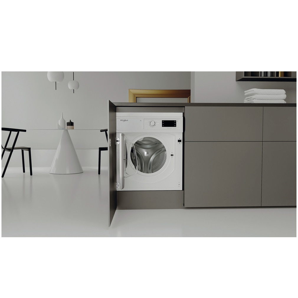 Masina de spalat rufe incorporabila Whirlpool BIWMWG81485EEU, 8 kg, 1400 rpm, Clasa B, Motor Inverter, Display digital, Tehnologia al 6-lea Simt, Alb
