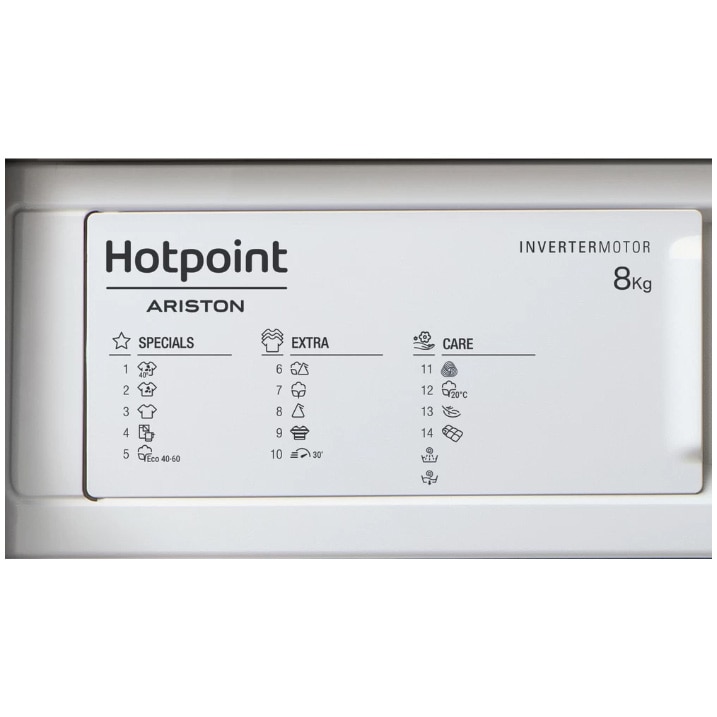 RESIGILAT: Masina de spalat rufe incorporabila Hotpoint BIWMHG81484EU, 8 kg, 1400 rpm, Clasa B, Motor Inverter, Display digital, Alb