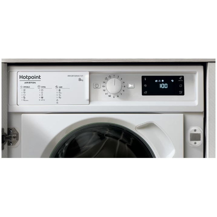 RESIGILAT: Masina de spalat rufe incorporabila Hotpoint BIWMHG81484EU, 8 kg, 1400 rpm, Clasa B, Motor Inverter, Display digital, Alb